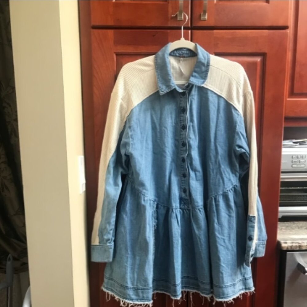 Free People Long Sleeve Denim Top